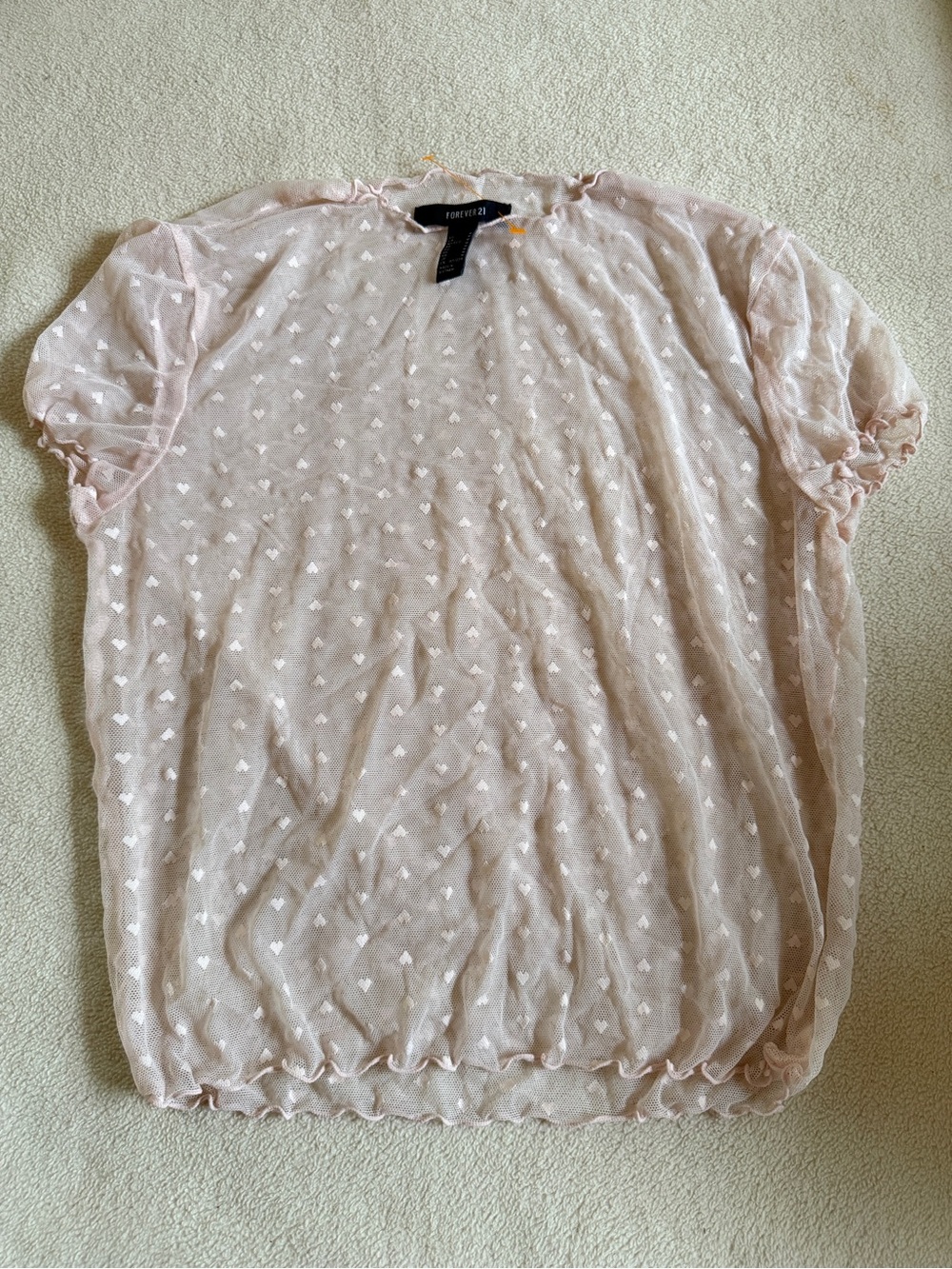 Forever 21 Blush Pink Sheer Heart Dot Short Sleeve Top